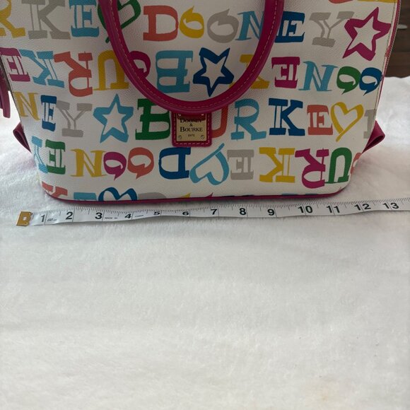 Dooney & Bourke Multicolor Logo Canvas Satchel With Pink Leather Trim & Dust Bag - Picture 13 of 16
